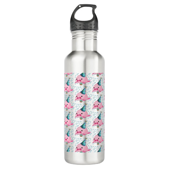 Festive Blobfish Birthday  Stainless Steel Water Bottle (Front)