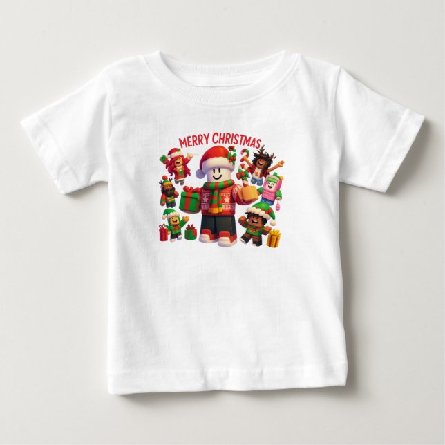 Festive Block Characters Christmas Party Baby T-Shirt (Front)