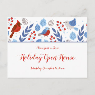Festive Blue and Red Holiday Open House Postcard