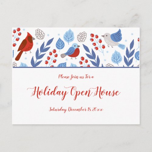 Festive Blue and Red Holiday Open House Postcard