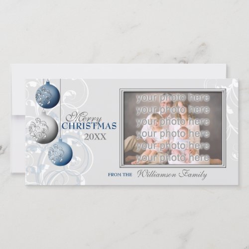 Festive Blue and Silver Christmas Holiday Card - A wonderful way to send your Christmas greetings this year, with this elegant photo greeting card.