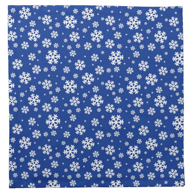 Festive Blue and White Winter Snowflakes Pattern Cloth Napkin (Front)