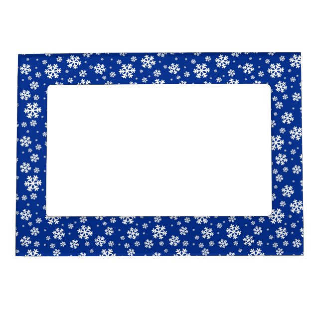 Festive Blue and White Winter Snowflakes Pattern Magnetic Frame (Front)