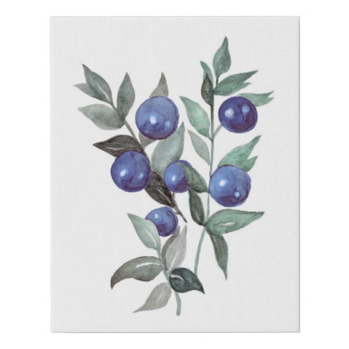 Festive Blue Berries Fruit Watercolor Artwork Faux Canvas Print