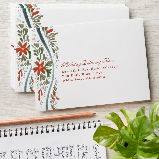 Festive Blue Bow and Poinsettia Liner Envelope (Stacked)