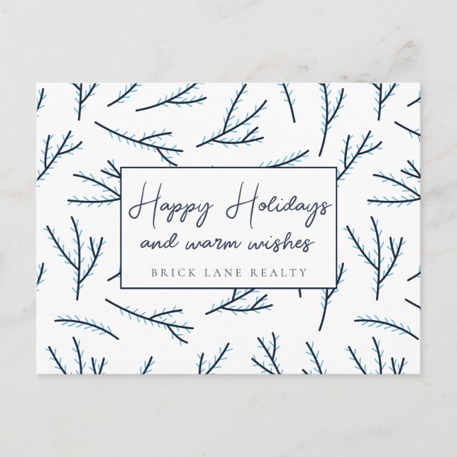 Festive Blue Business Happy Holidays  Holiday Postcard (Front)