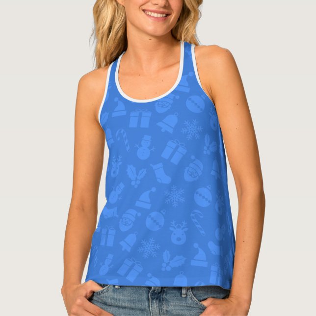 Festive Blue Christmas Pattern Tank Top (Front)