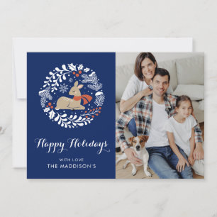 Festive Blue Christmas Reindeer Holiday Card