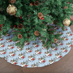 Festive Blue Christmas Reindeer Wreath Brushed Polyester Tree Skirt