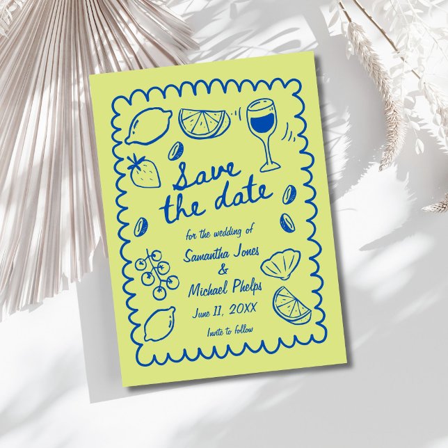 Festive Blue Coastal Wedding Save the Date (Festive Blue Coastal Wedding Save the Date)