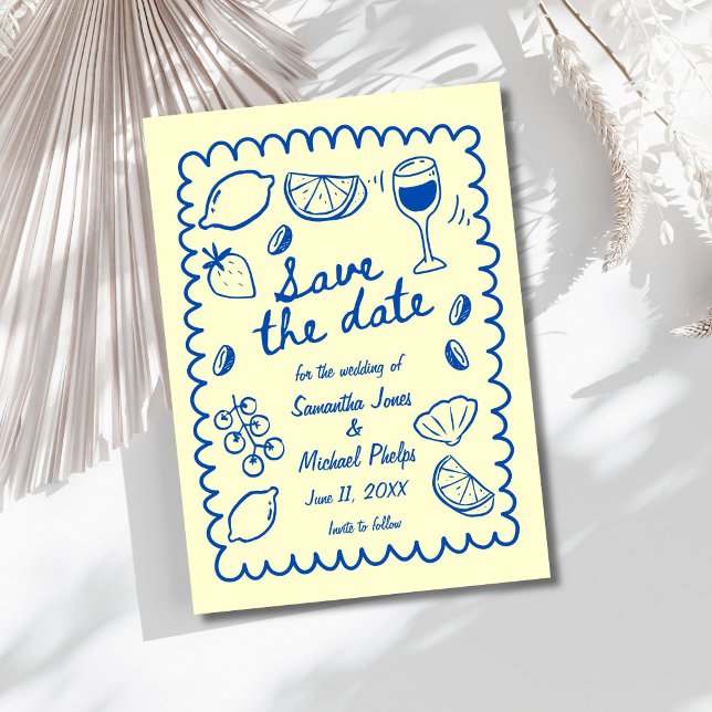 Festive Blue Coastal Wedding Save the Date (Festive Blue Coastal Wedding Save the Date)