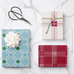 Festive Blue Crimson Plaid Tartan Christmas Wrapping Paper Sheets