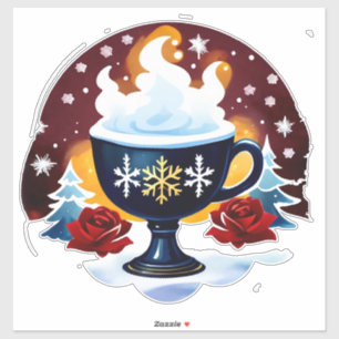 Festive Blue Cup Of Cocoa With Snowflakes Sticker