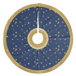 Festive Blue & Gold Stars Christmas Tree Skirt