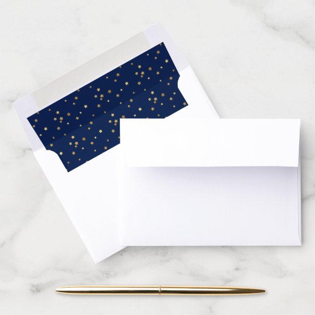 Festive Blue & Gold Stars Holiday Envelope Liner (Desk)