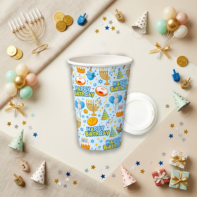 Festive Blue Hanukkah Birthday Party Design Paper Cups (Creator Uploaded)