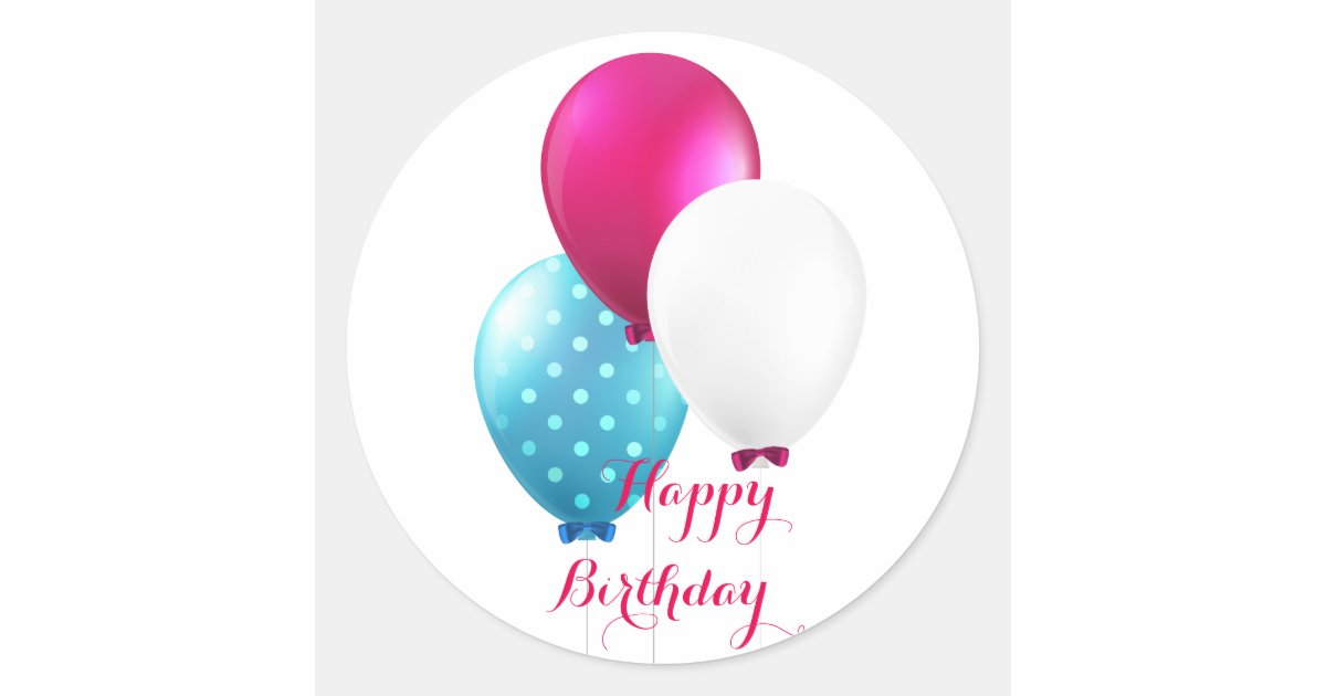 Festive Blue Pink White Balloons Happy Birthday Classic Round Sticker Zazzle Com Find images and videos about instagram, happy birthday and stories on download premium image of golden frame on a blue stone background by busbus about blue download premium vector of white balloons frame design mobile phone wallpaper vector by kul. festive blue pink white balloons happy birthday classic round sticker zazzle com
