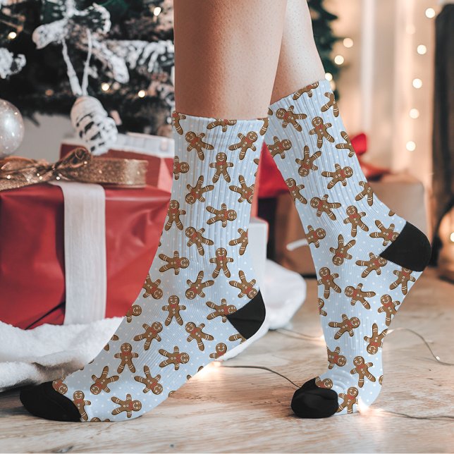 Festive Blue Polka Gingerbread Holiday Socks (Creator Uploaded)