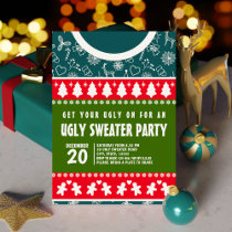 Festive Blue Red and Green Ugly Sweater Xmas Party Invitation