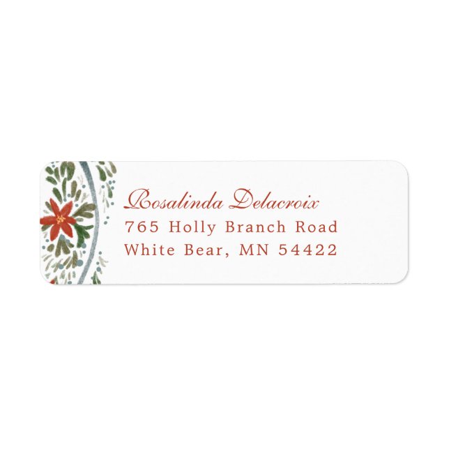 Festive Blue Ribbon and Poinsettia Traditional Label (Front)