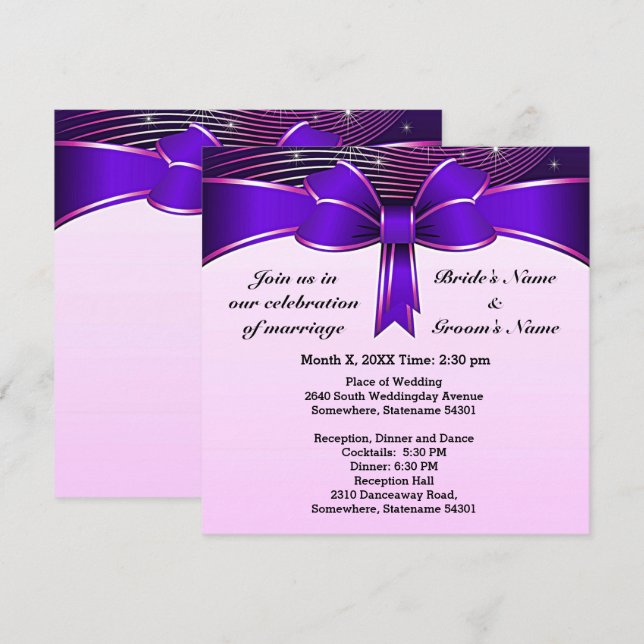 Festive Blue Ribbon Wedding 5.25" x 5.25" Invite (Front/Back)