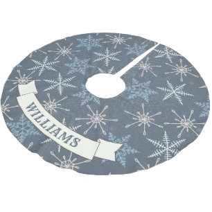 Festive Blue Snowflake Christmas Family Name Brushed Polyester Tree Skirt