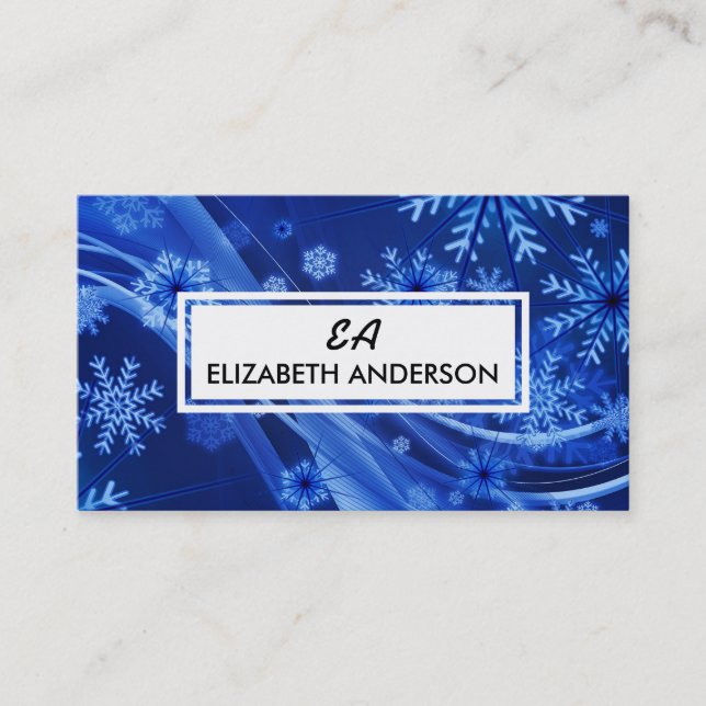 Festive Blue Snowflake Winter Business Cards (Front)