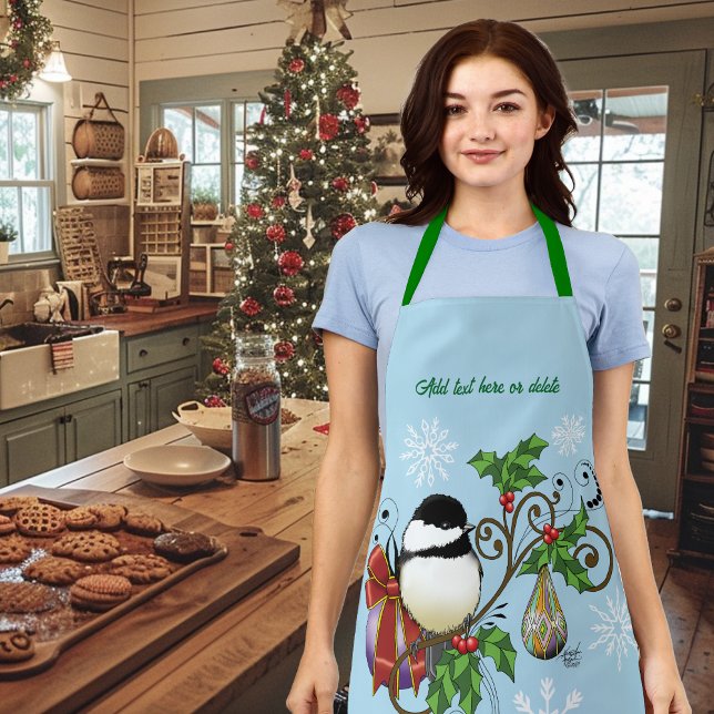 Festive Blue Vintage Christmas Chickadee  Apron (Creator Uploaded)