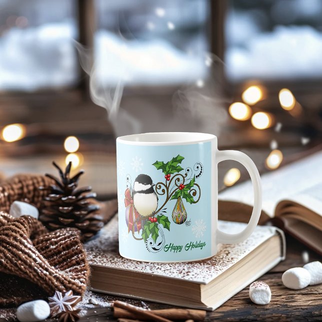 Festive Blue Vintage Christmas Chickadee  Coffee Mug (Creator Uploaded)