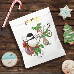 Festive Blue Vintage Christmas Chickadee Favor Bag