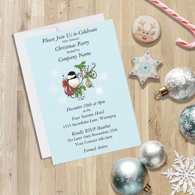 Festive Blue Vintage Christmas Chickadee  Invitation (Creator Uploaded)