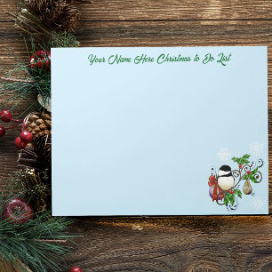 Festive Blue Vintage Christmas Chickadee Notepad