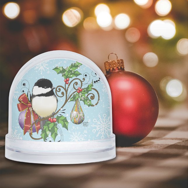 Festive Blue Vintage Christmas Chickadee Snow Globe (Creator Uploaded)