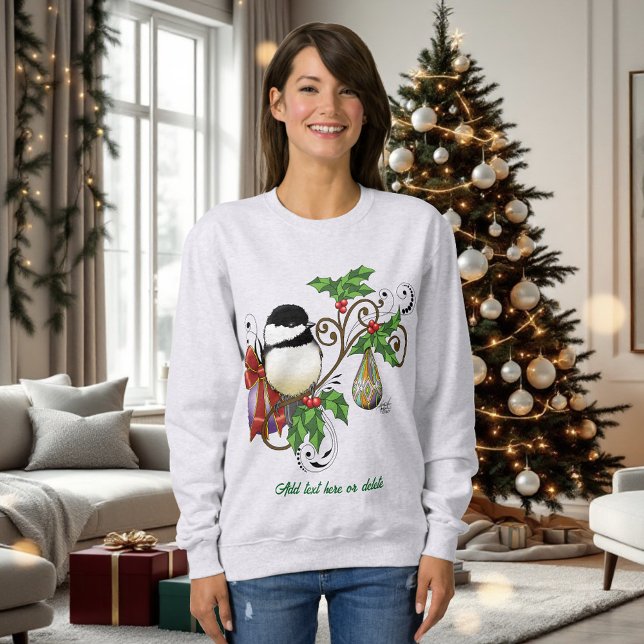 Festive Blue Vintage Christmas Chickadee Sweatshirt (Creator Uploaded)