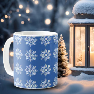 Festive Blue White Snowflake Pattern Christmas Coffee Mug