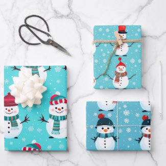 Festive Blue Winter Wonderland Snowmen Christmas