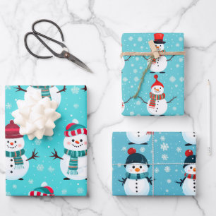 Festive Blue Winter Wonderland Snowmen Christmas Wrapping Paper Sheets