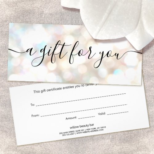 Festive Bokeh Glitter Script Gift Certificate