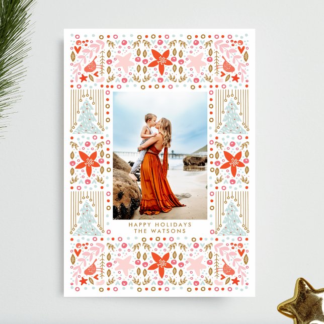 Festive Bold Foliage Frame Christmas Photo Card (Creator Uploaded)