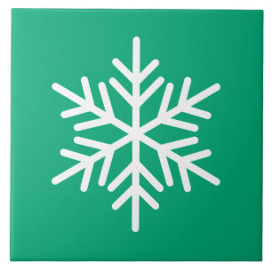Festive Bold White Nordic Snowflake On Green Blue Ceramic Tile
