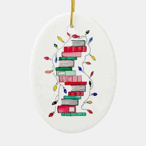 Festive Book Stack Ceramic Ornament