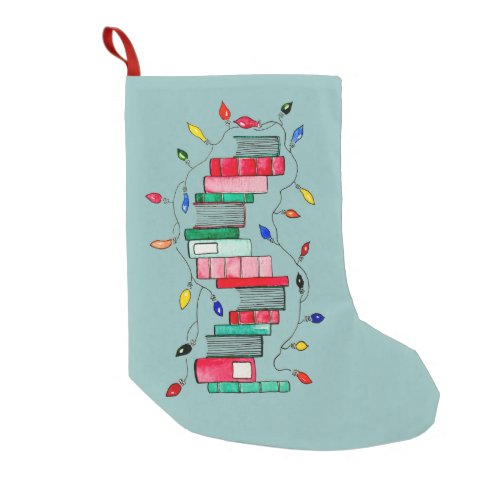 Festive Book Stack _ Green Background Small Christmas Stocking