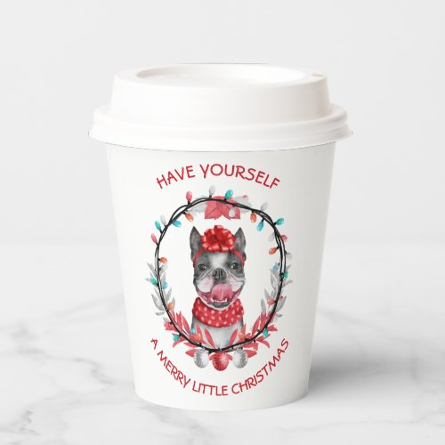 Festive Boston Terrier Merry Christmas Paper Cups