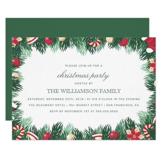 Festive Botanical Border Christmas Party Invitation