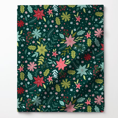 Festive Botanical Christmas Green Floral Pattern Fabric