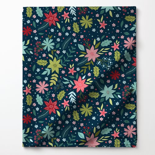 Festive Botanical Christmas Navy Floral Pattern Fabric