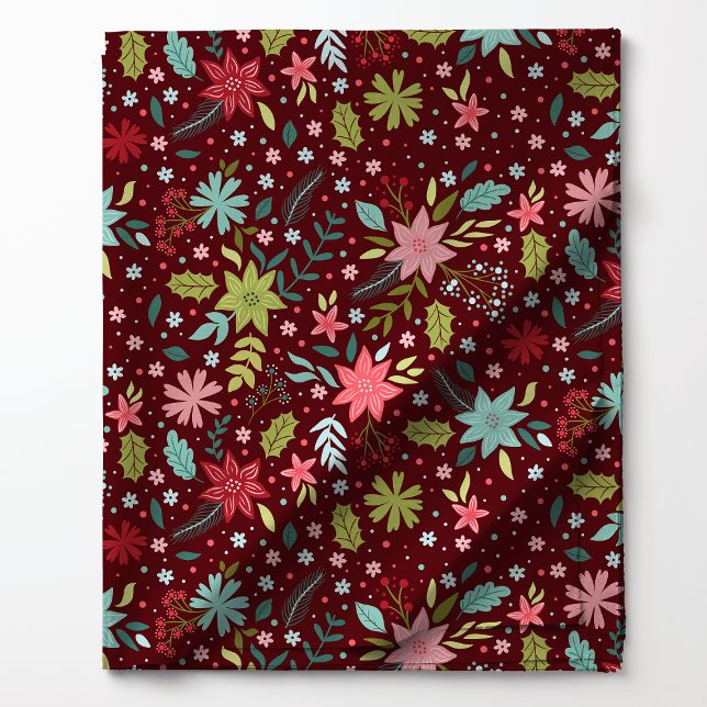 Festive Botanical Christmas Red Floral Pattern Fabric (Creator Uploaded)