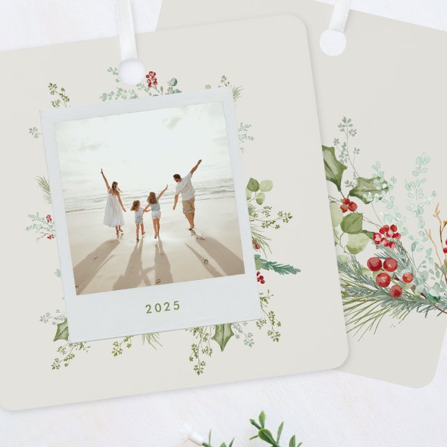 Festive Botanical Craft Christmas Photo Album Metal Ornament (Creator Uploaded)