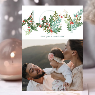 Festive Botanical Floral JOY Christmas Classic Holiday Card