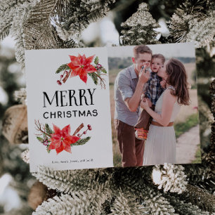 Festive Botanical Poinsettia Christmas Photo Holiday Card